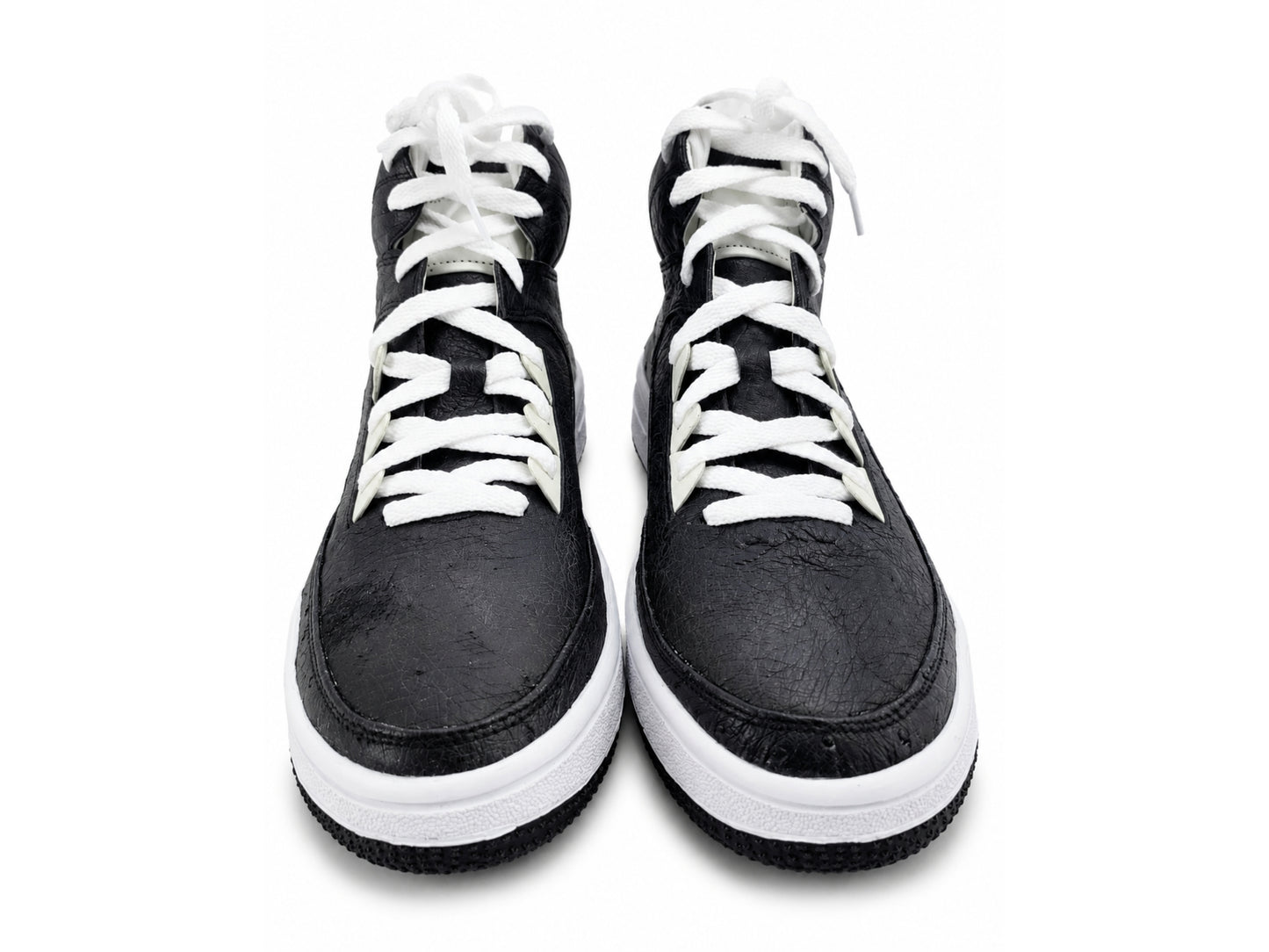 Black Ostrich Skin Leather High-Top Sneakers
