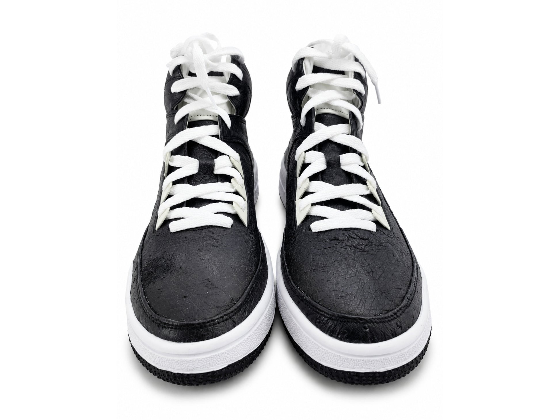 Black Ostrich Skin Leather High-Top Sneakers