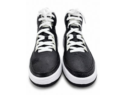 Black Ostrich Skin Leather High-Top Sneakers