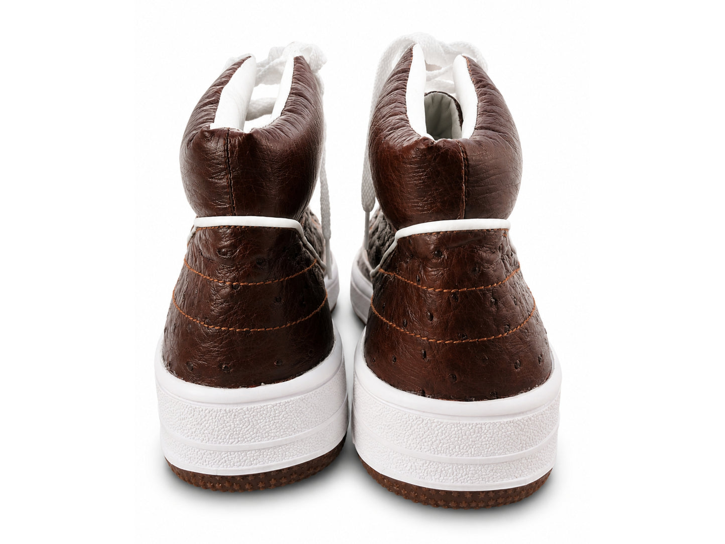 Brown Ostrich Skin Leather High-Top Sneakers