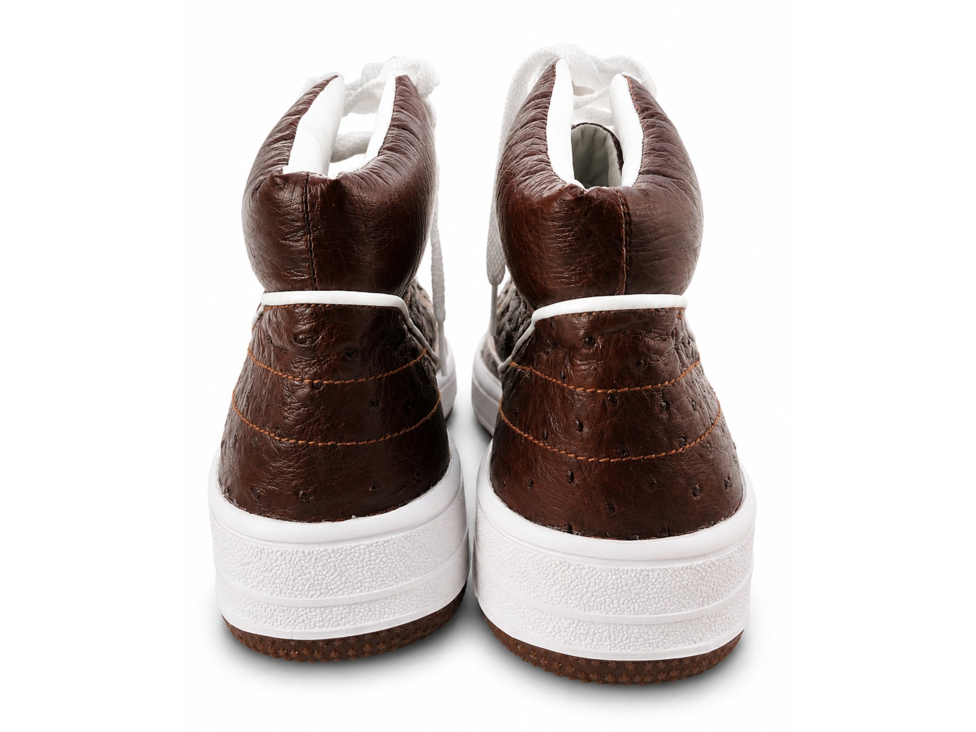 Brown Ostrich Skin Leather High-Top Sneakers