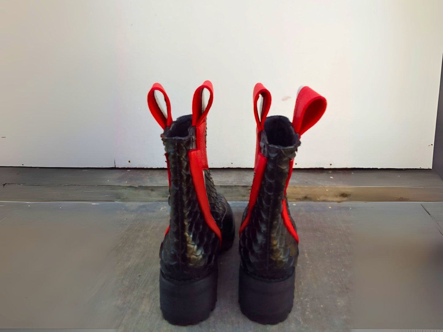 Genuine Python Snakeskin Boots with Red Lightning Bolt