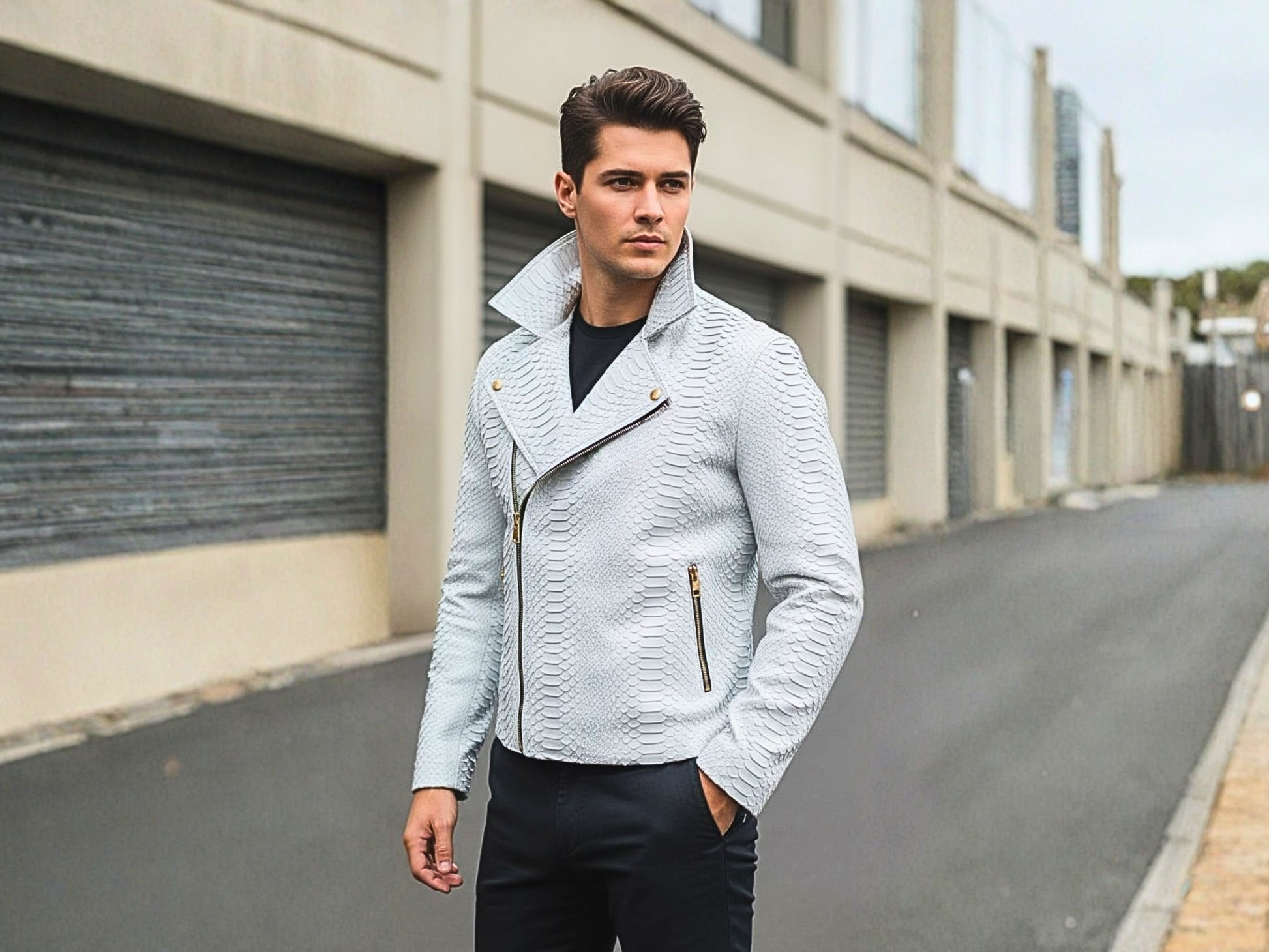 White Python Snakeskin Biker Jacket: Genuine Exotic Leather