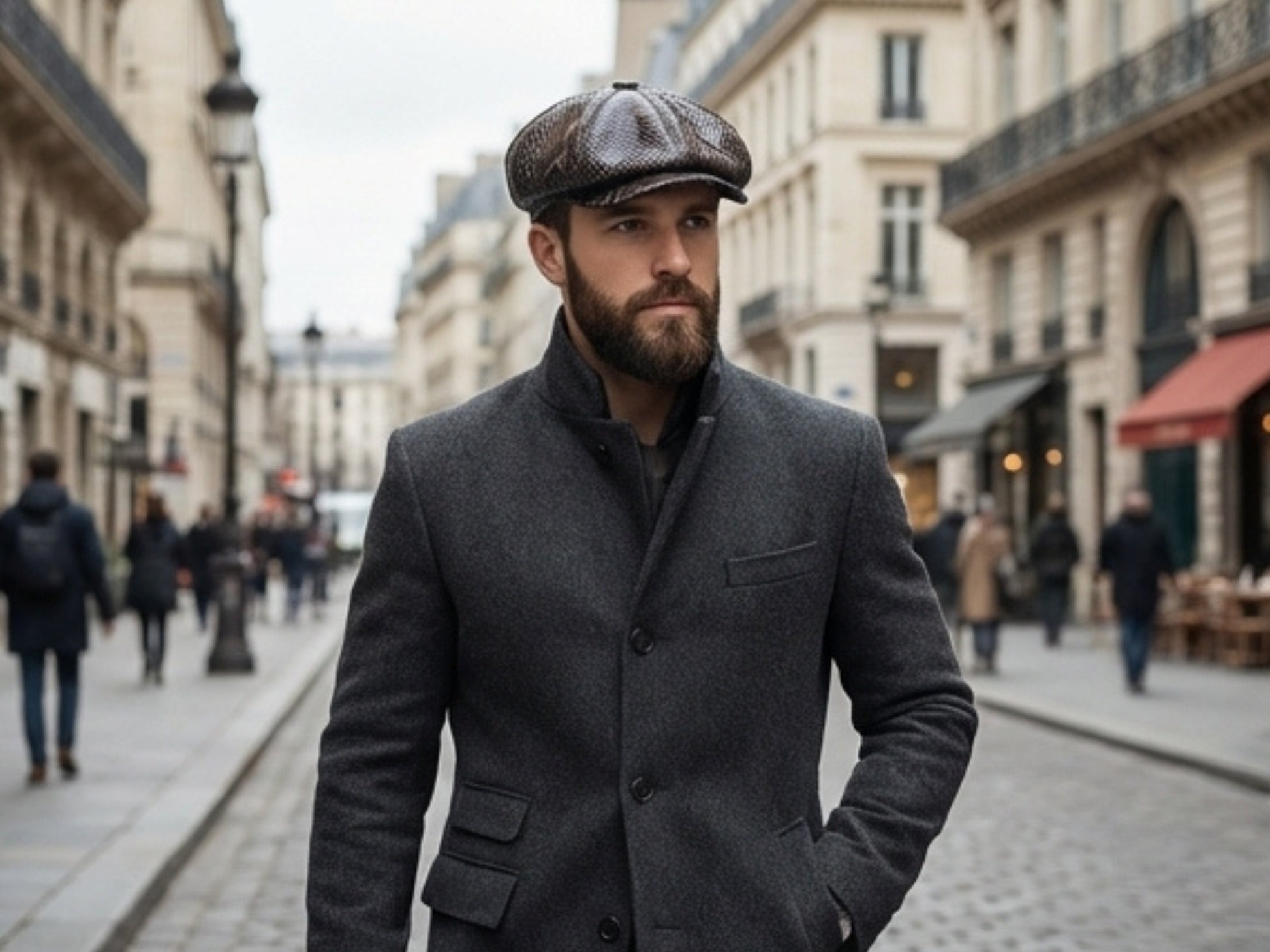 Black Snakeskin Leather Newsboy Caps