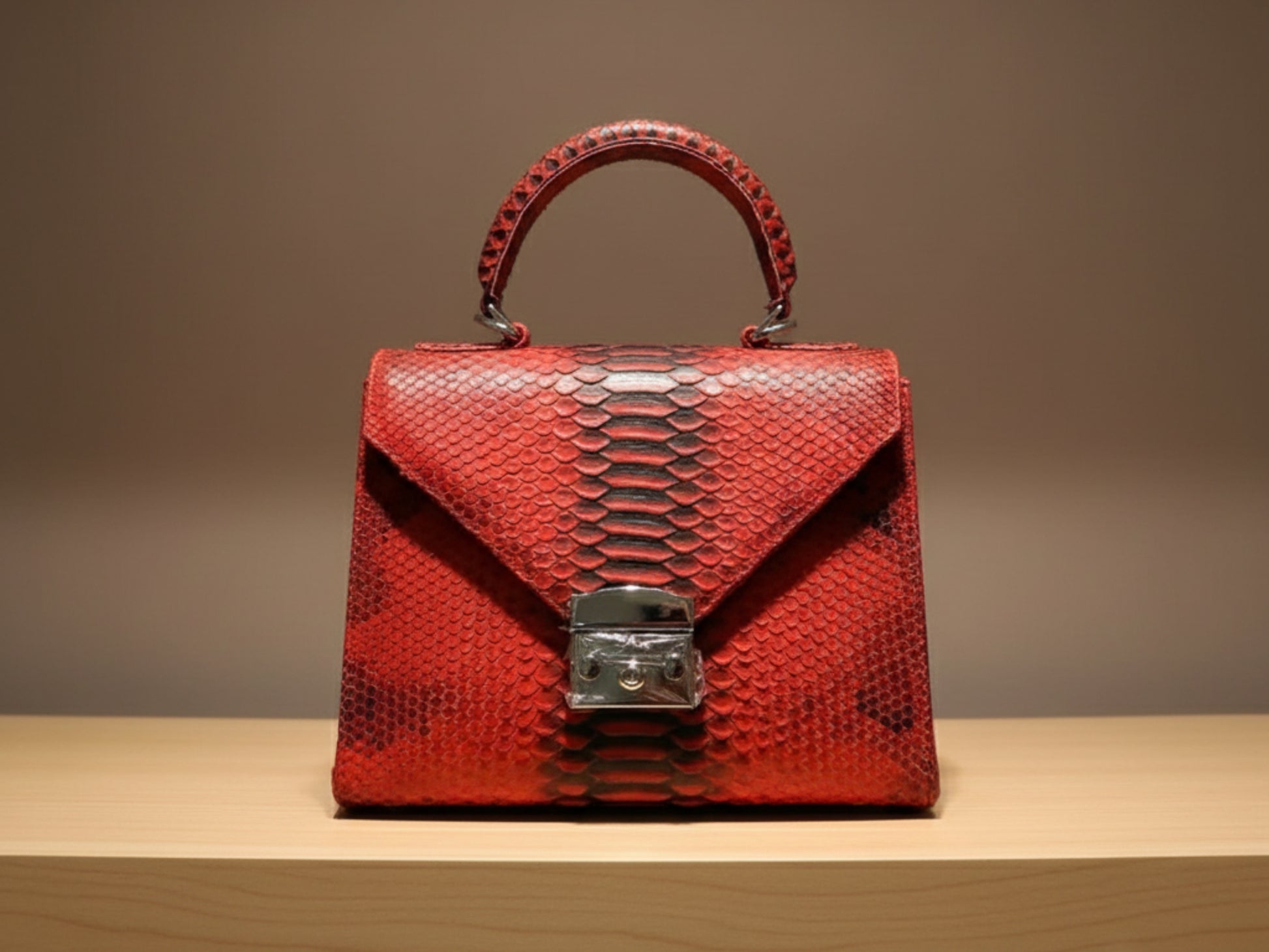 Genuine Python Leather Top Handle Bag: Elegant Handmade Designer Purse