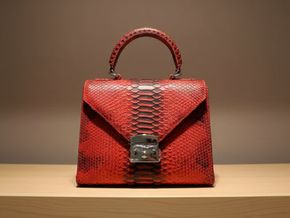 Genuine Python Leather Top Handle Bag: Elegant Handmade Designer Purse