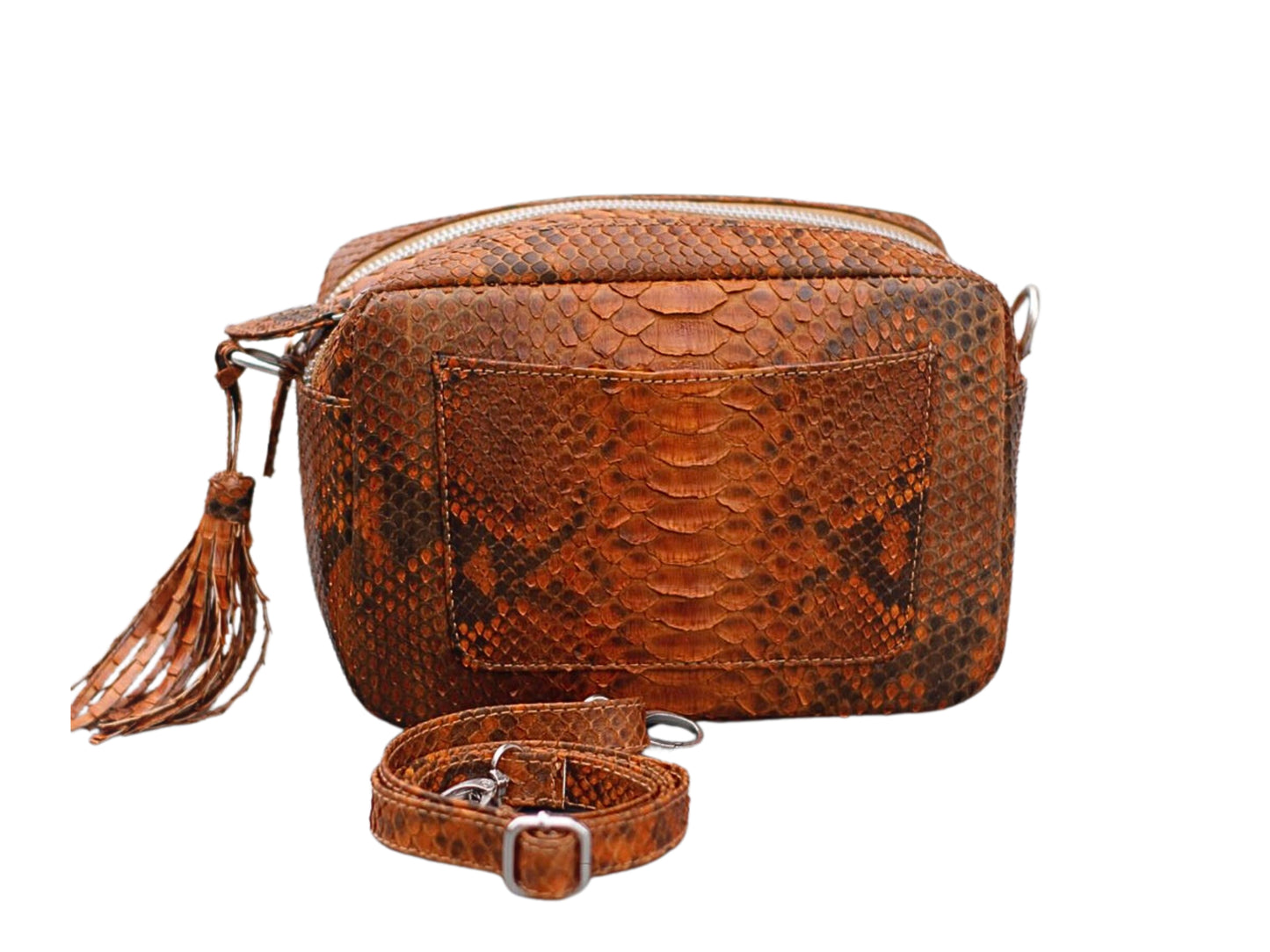 Snakeskin Cosmetic Bag Double Zipper Compartment