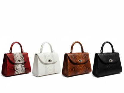 Genuine Python Leather Handbag: Elegant Structured Top Handle Purse for Women 