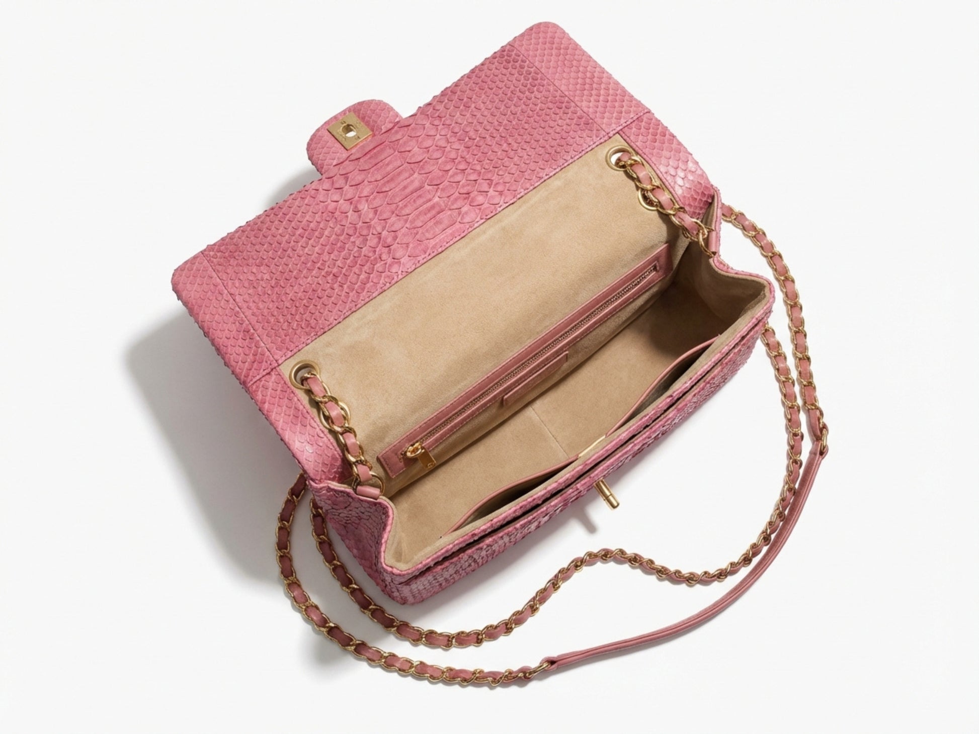 Pink Snakeskin Chain Strap Purse | Genuine Python Shoulder Leather Bag