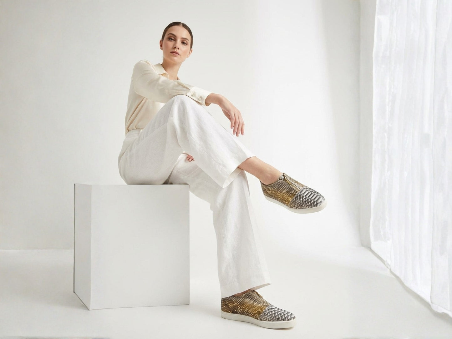 Genuine Python Snakeskin Zipper Loafers for Women