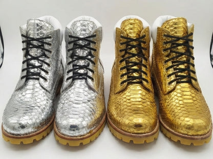 Genuine Python Snakeskin Boots | Metallic Silver & Gold Exotic Leather Footwear
