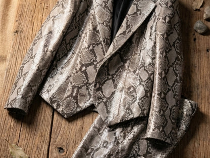Genuine Python Snakeskin Suit Set | Natural Gray Leather Blazer & Pants