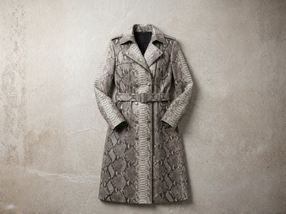 Gray Python Snakeskin Women Trench Coat