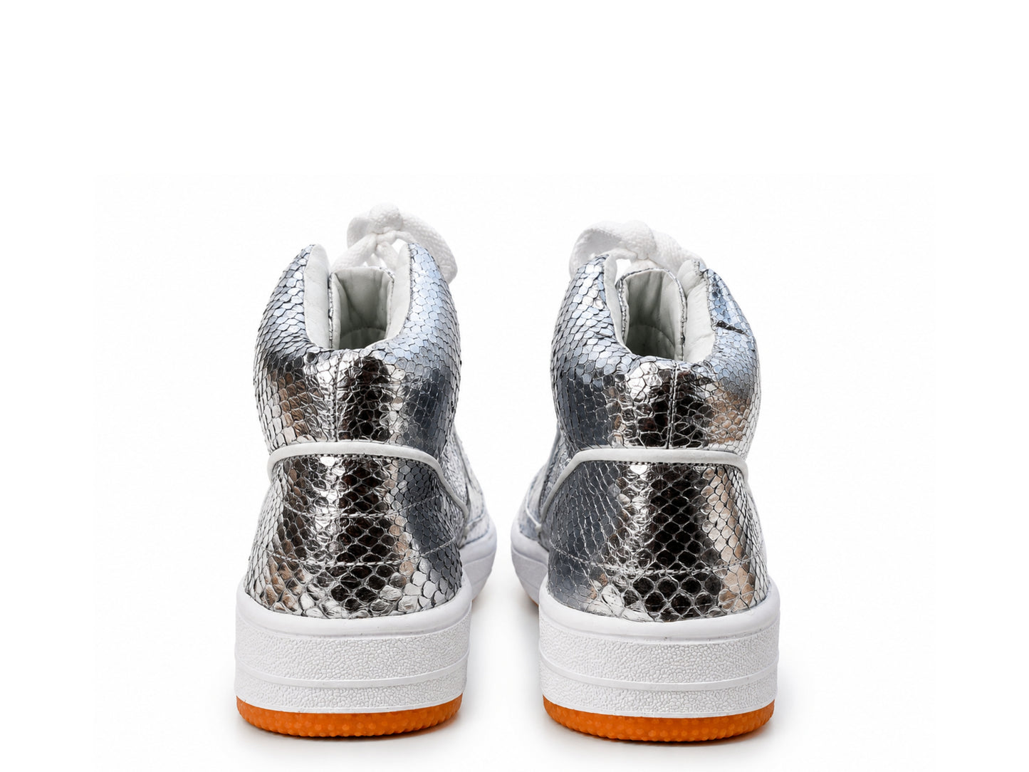 Silver Python Snakeskin Leather High-Top Sneakers