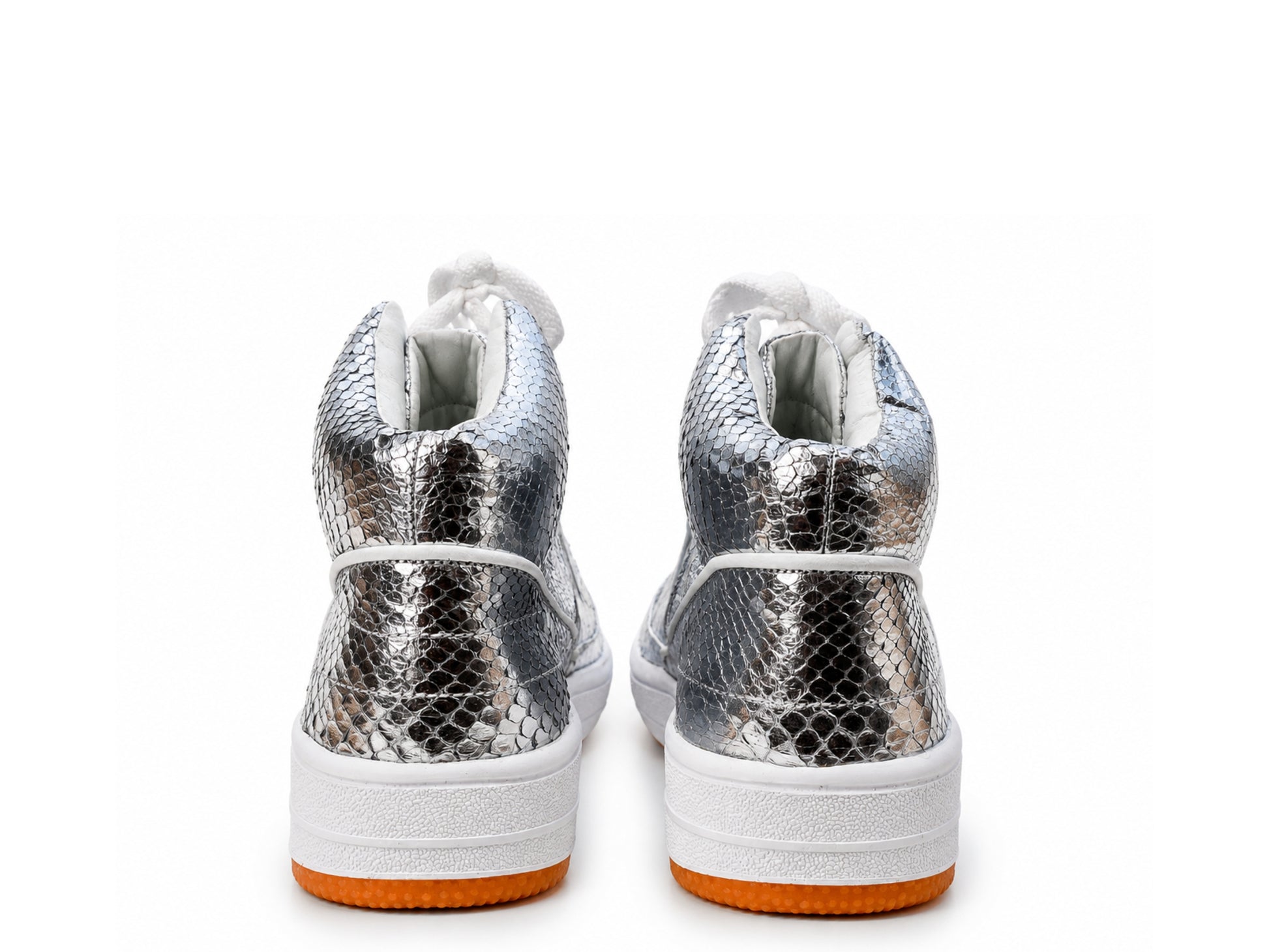 Silver Python Snakeskin Leather High-Top Sneakers