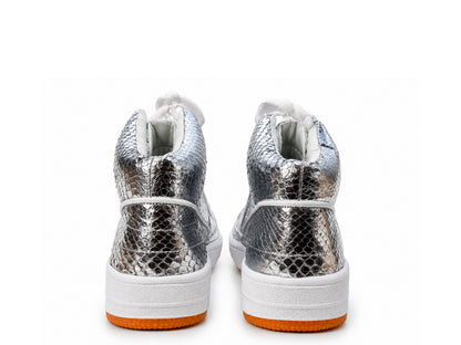 Silver Python Snakeskin Leather High-Top Sneakers