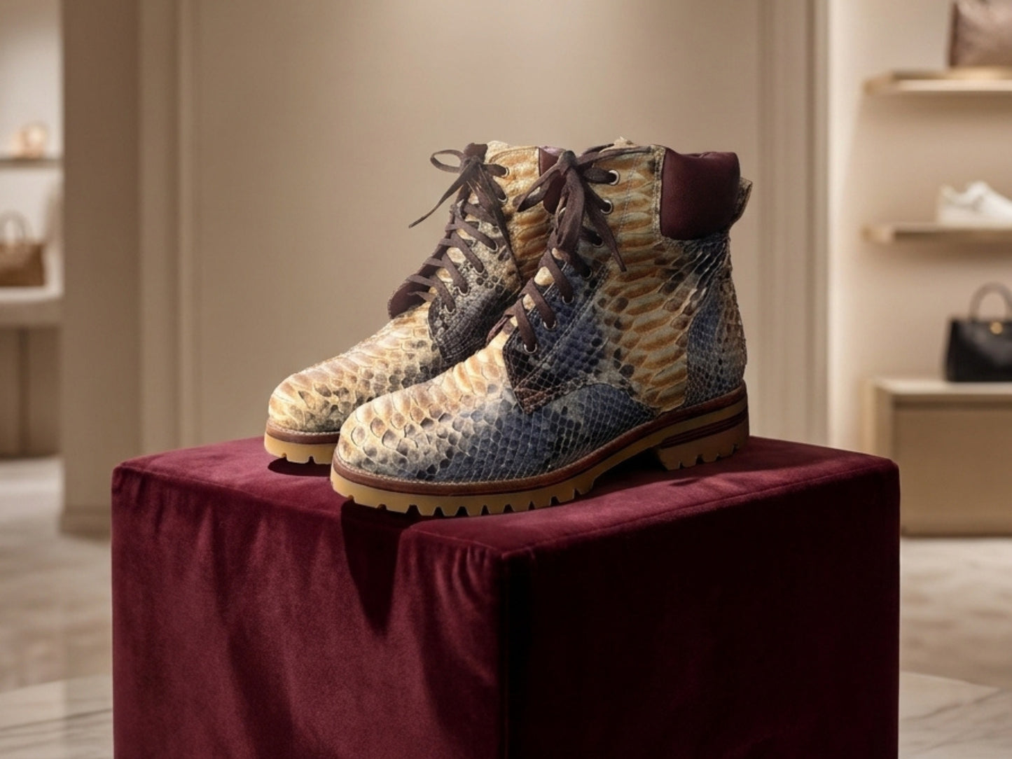 Multi-Color Snakeskin Python Leather Boots