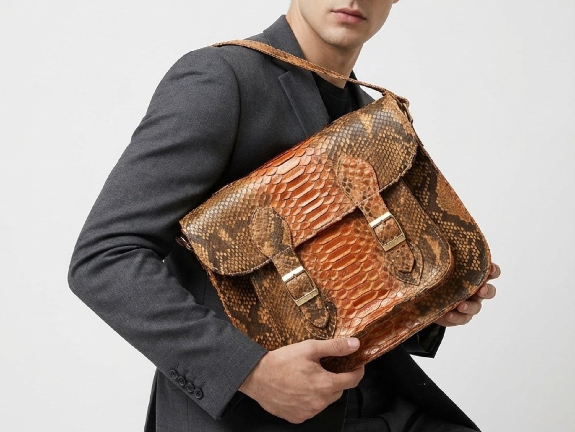 Genuine Python Snakeskin Messenger Bag