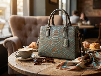 Brown Python Snakeskin Tote Satchel