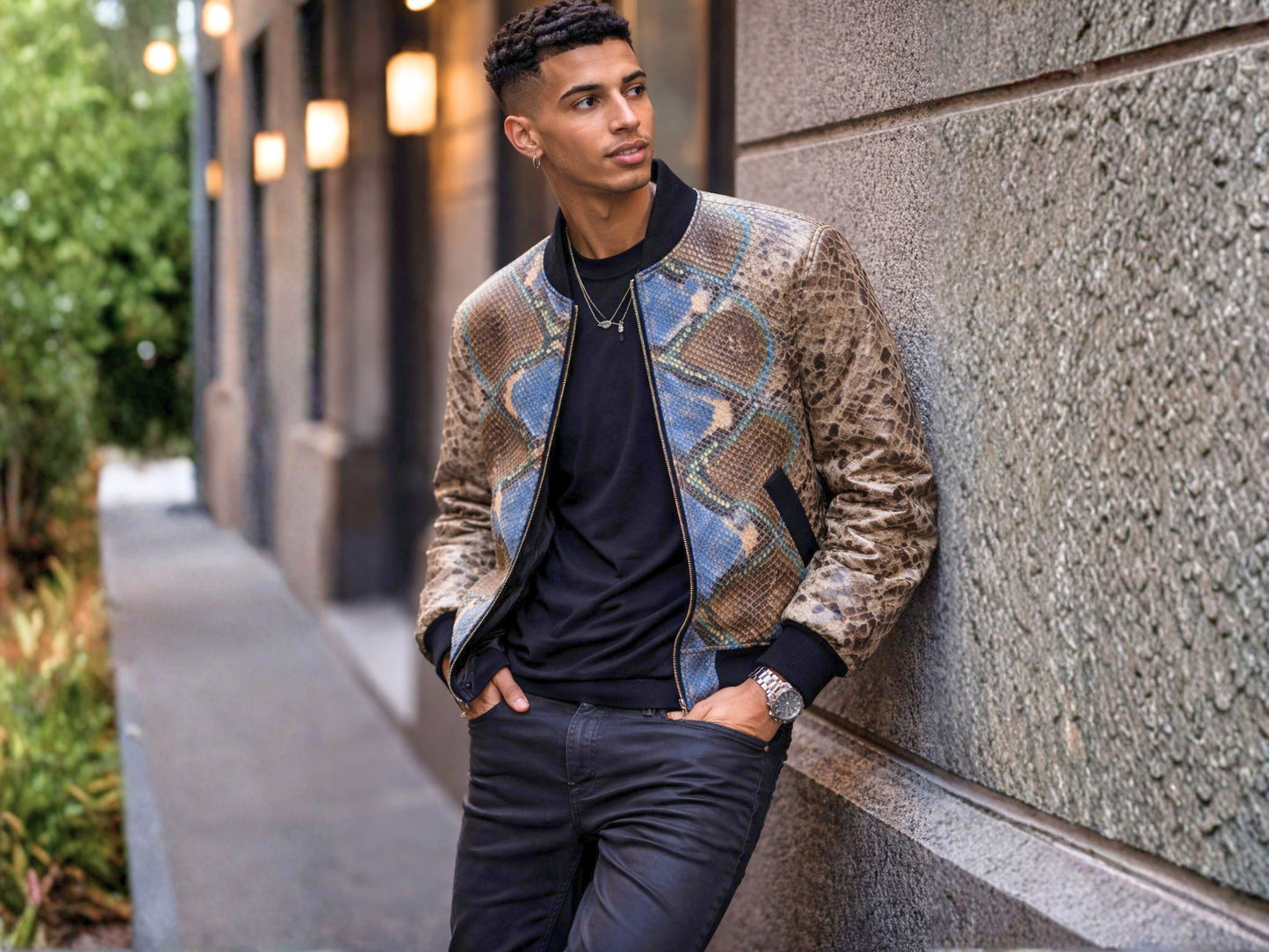 Premium Multi-Color Python Snakeskin Bomber Jacket