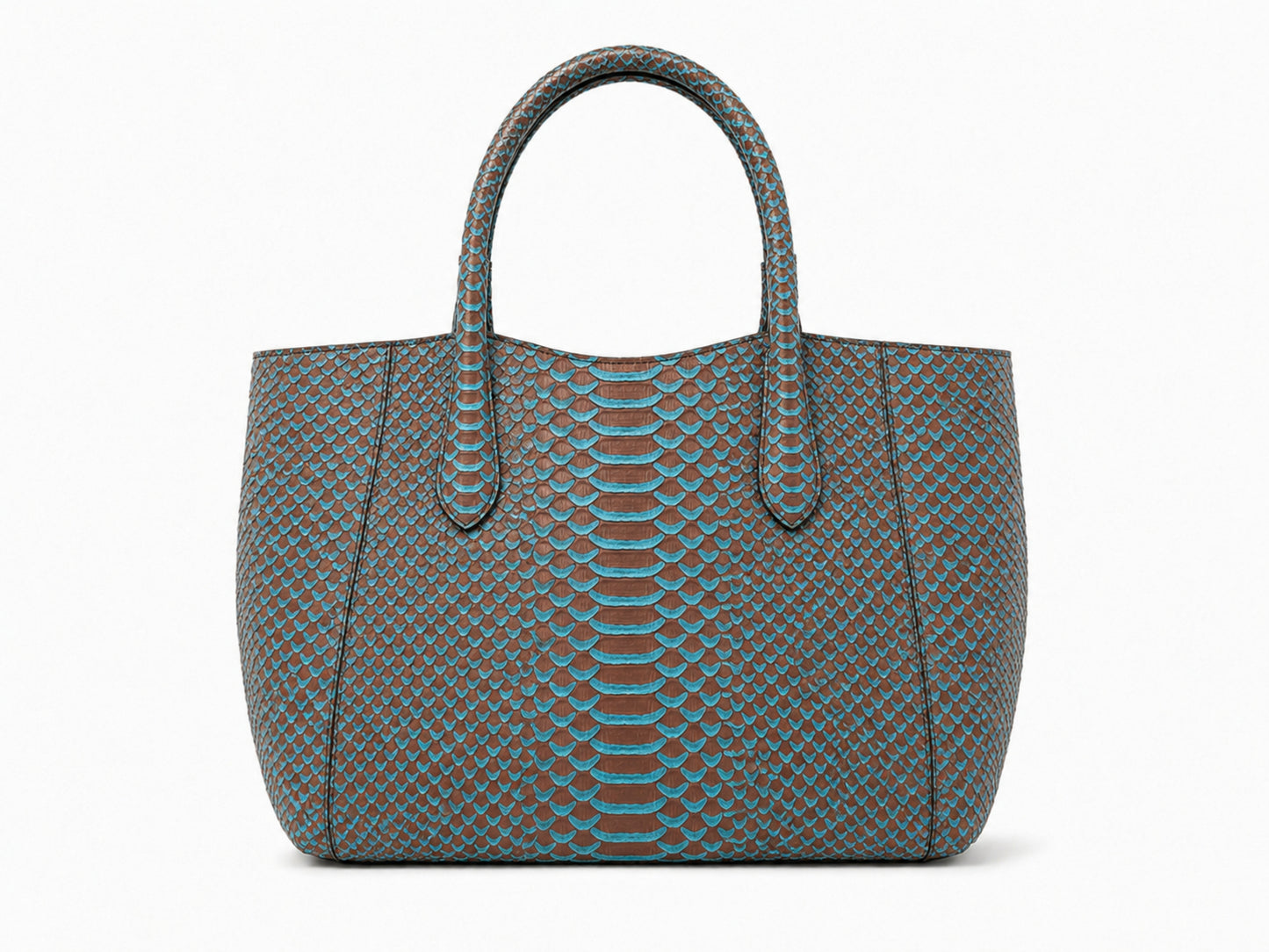 Aqua Brown Python Snakeskin Tote Leather Bag
