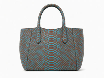 Aqua Brown Python Snakeskin Tote Leather Bag