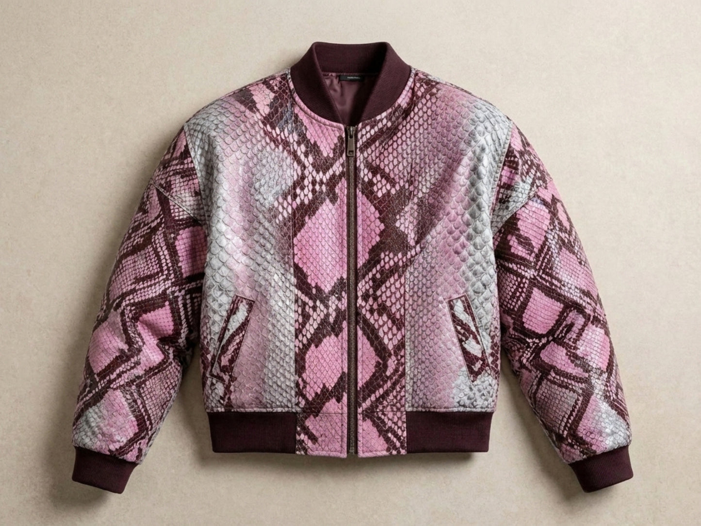 Blush Pink Python Snakeskin Bomber Jacket