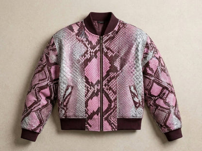 Blush Pink Python Snakeskin Bomber Jacket
