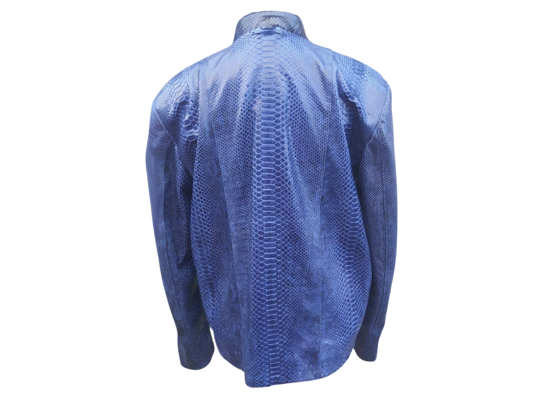 Snakeskin Leather Jacket Front Pockets Round Collar - 1