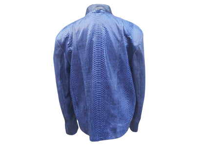 Snakeskin Leather Jacket Front Pockets Round Collar - 1