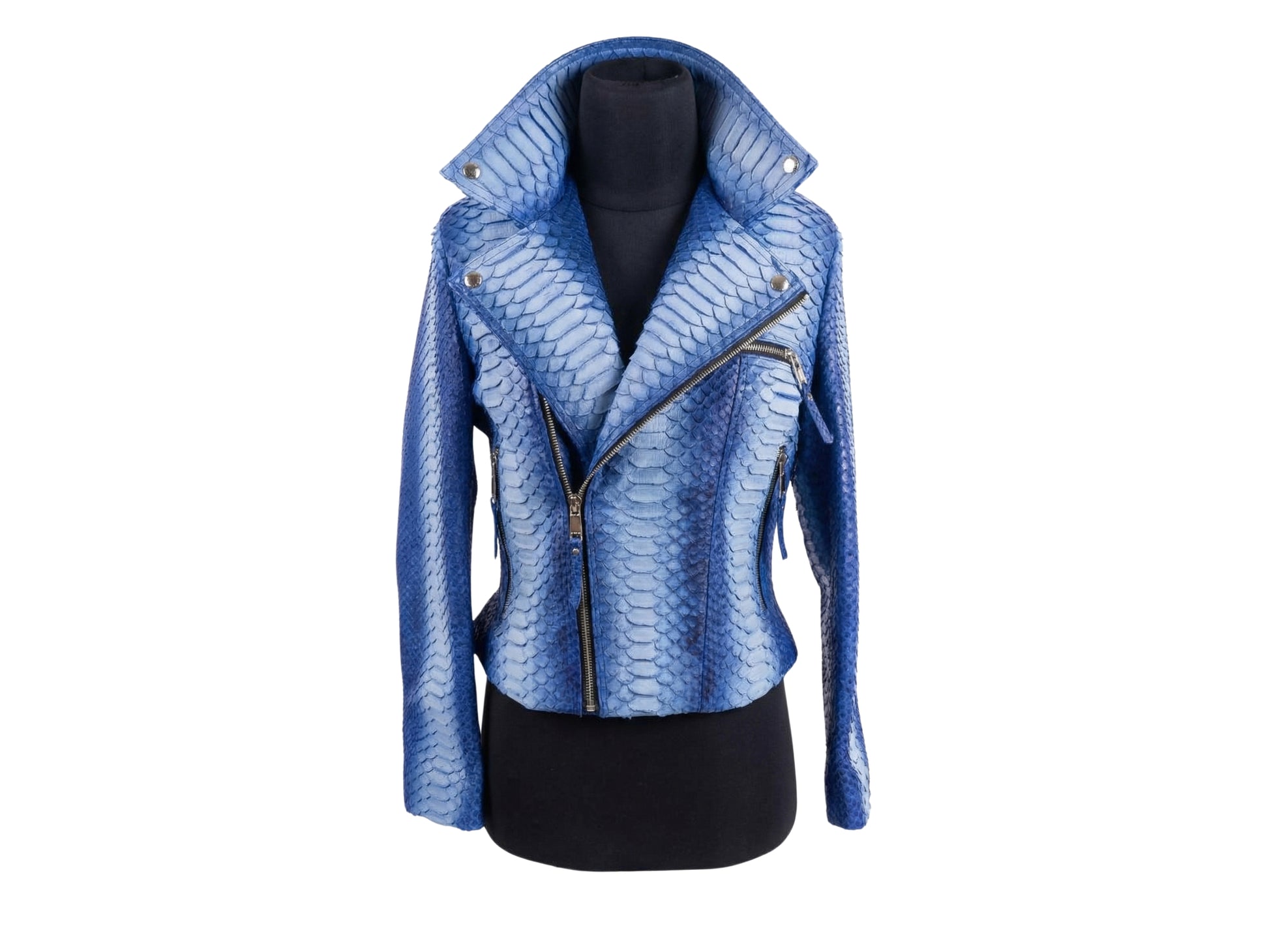 Handmade Blue Python Snakeskin Biker Jacket – Exotic Leather Moto Coat