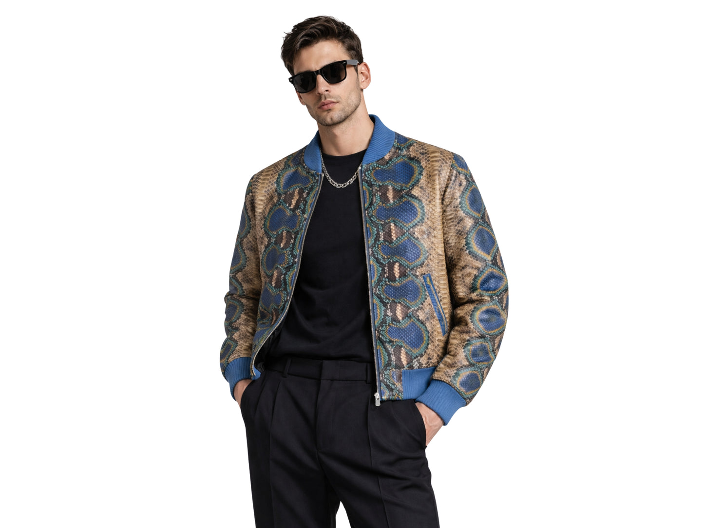 Multi Color Python Snakeskin Bomber Jacket