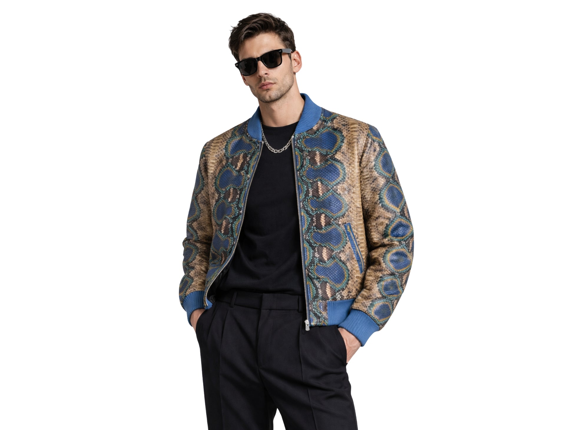 Multi Color Python Snakeskin Bomber Jacket
