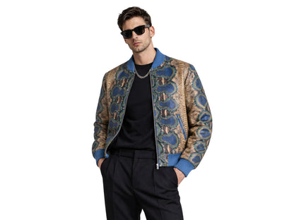 Multi Color Python Snakeskin Bomber Jacket