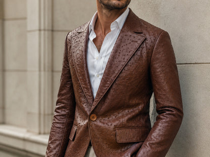 Genuine Ostrich Skin Leather Blazers - Brown