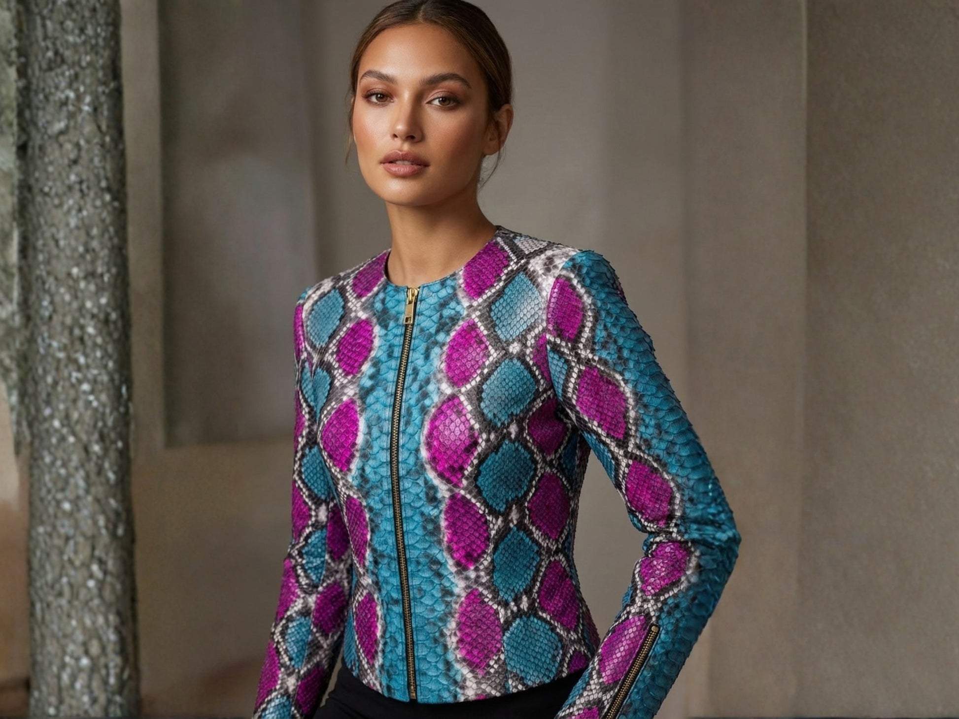 Turquoise Magenta Python Snakeskin Jacket