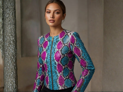 Turquoise Magenta Python Snakeskin Jacket
