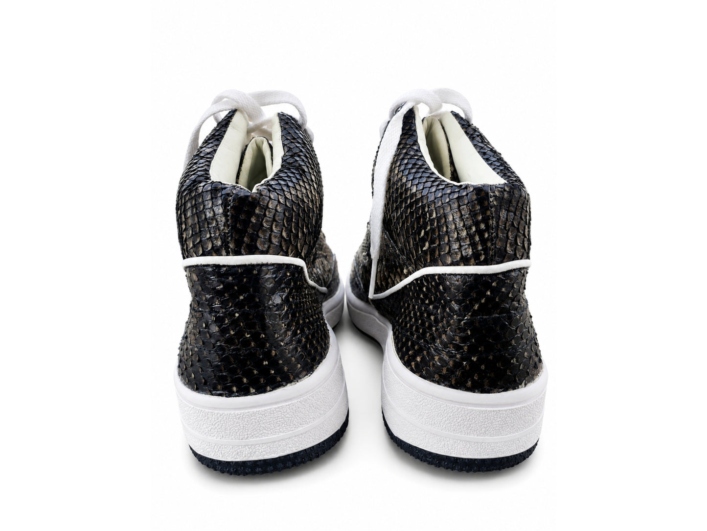 Black Python Snakeskin Leather High-Top Sneakers
