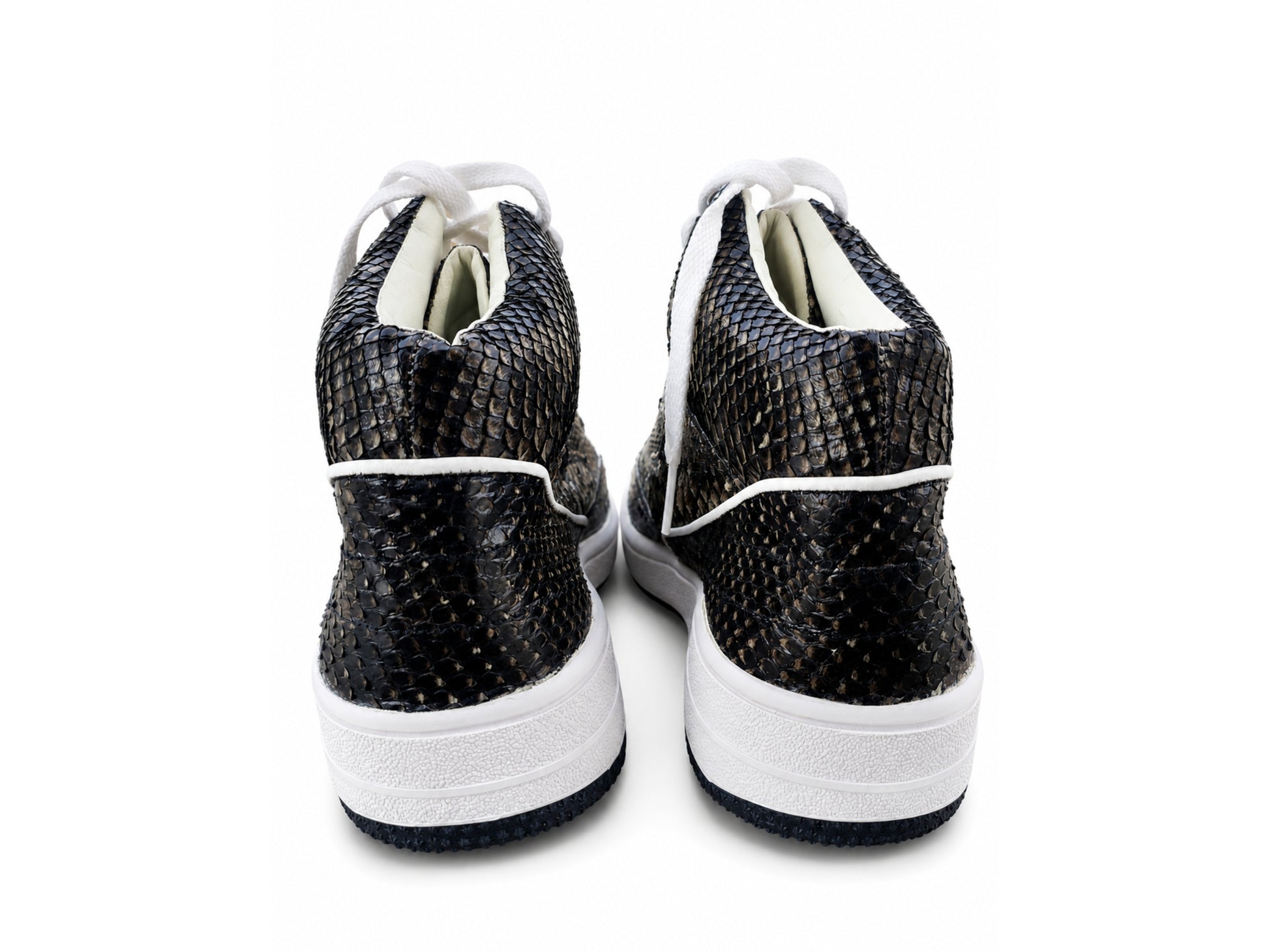 Black Python Snakeskin Leather High-Top Sneakers