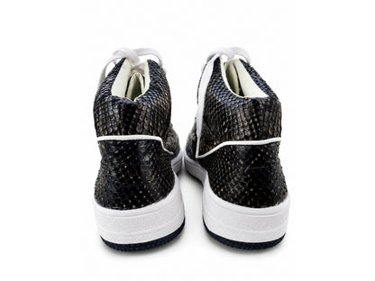 Black Python Snakeskin Leather High-Top Sneakers