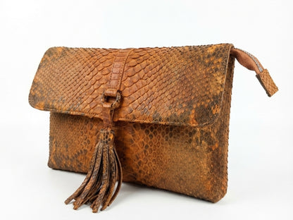 Genuine Python Snakeskin Tassel Clutch
