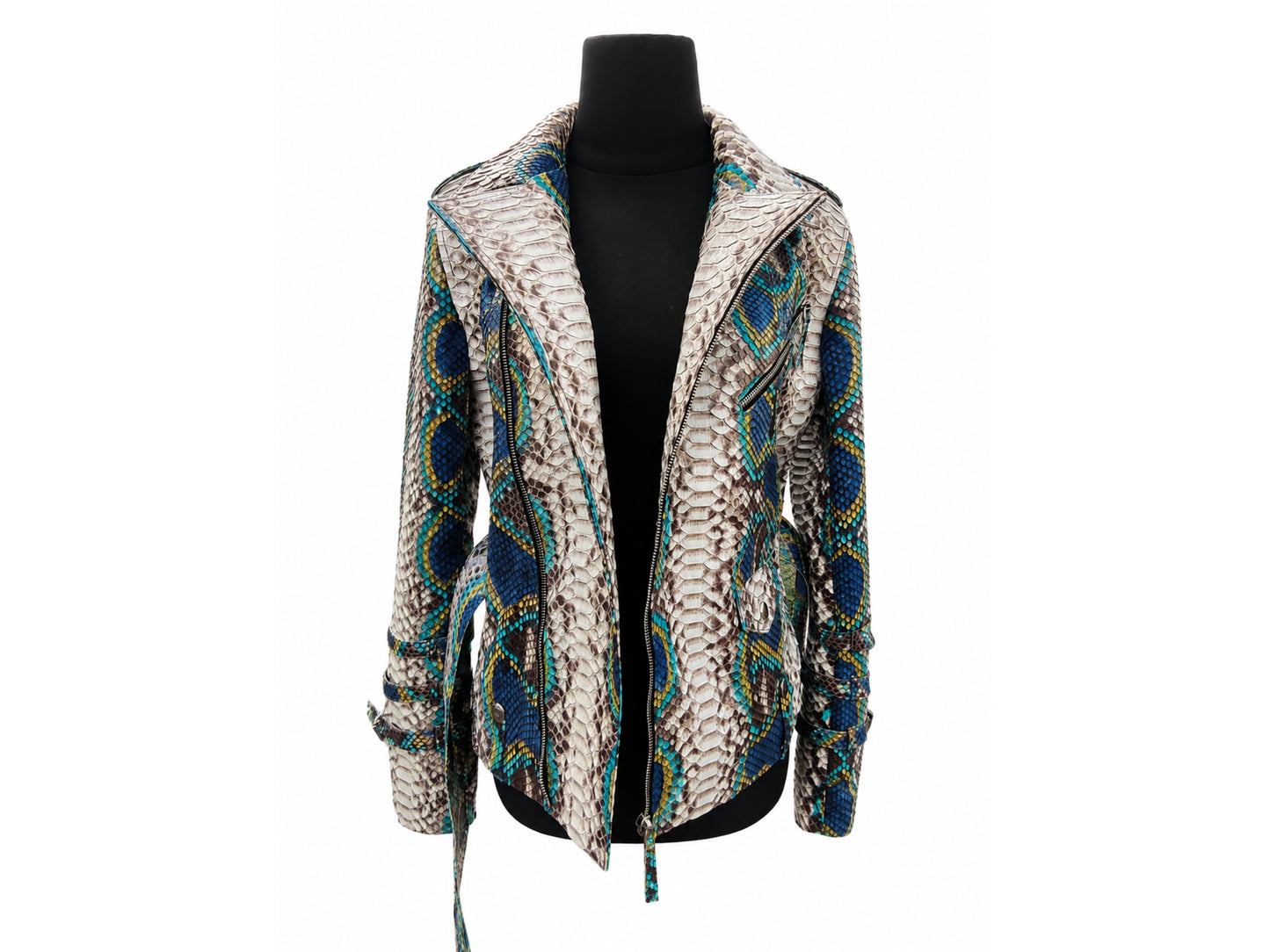 Python Snakeskin Leather Jacket - Blue Ivory