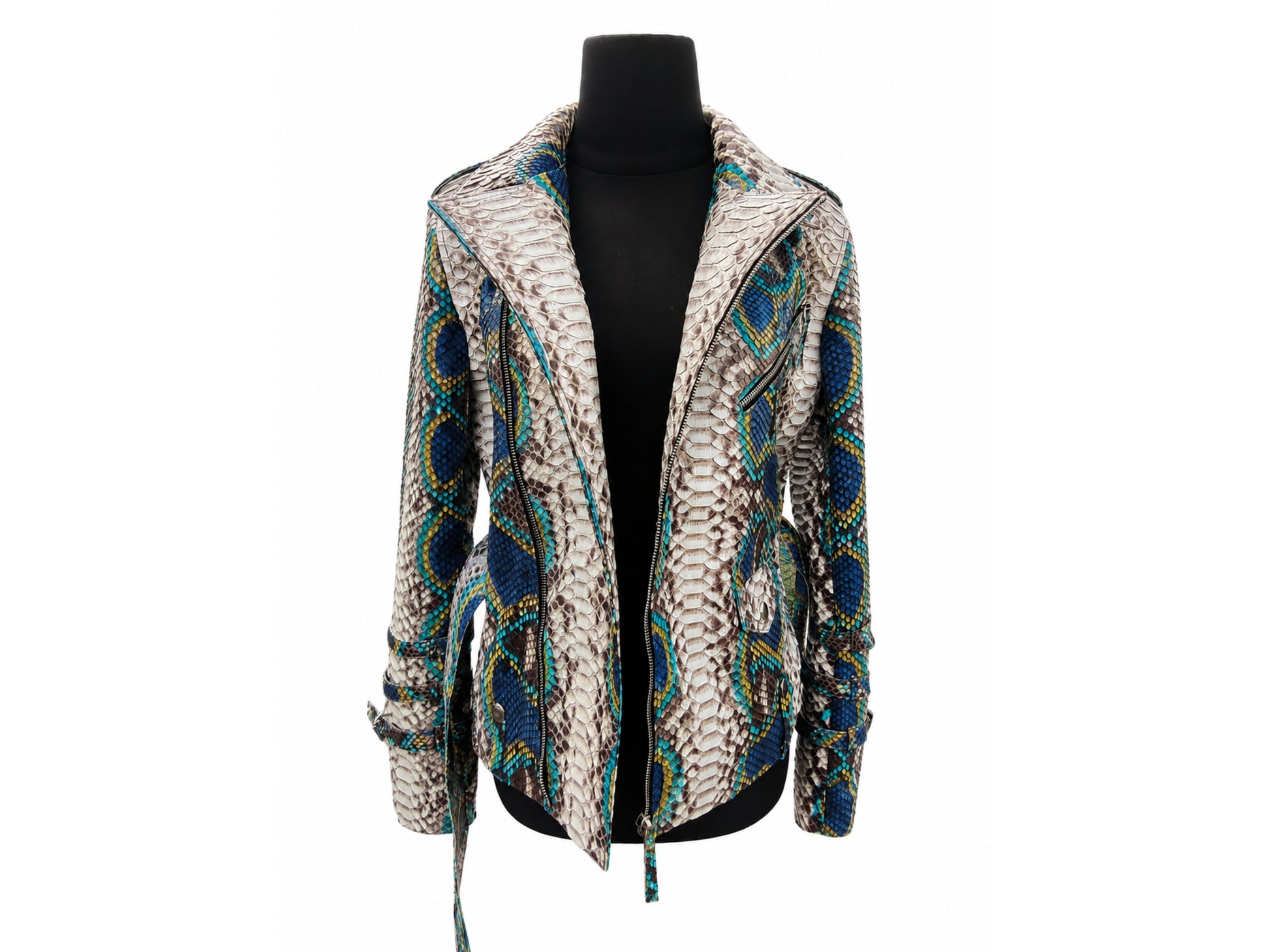 Python Snakeskin Leather Jacket - Blue Ivory