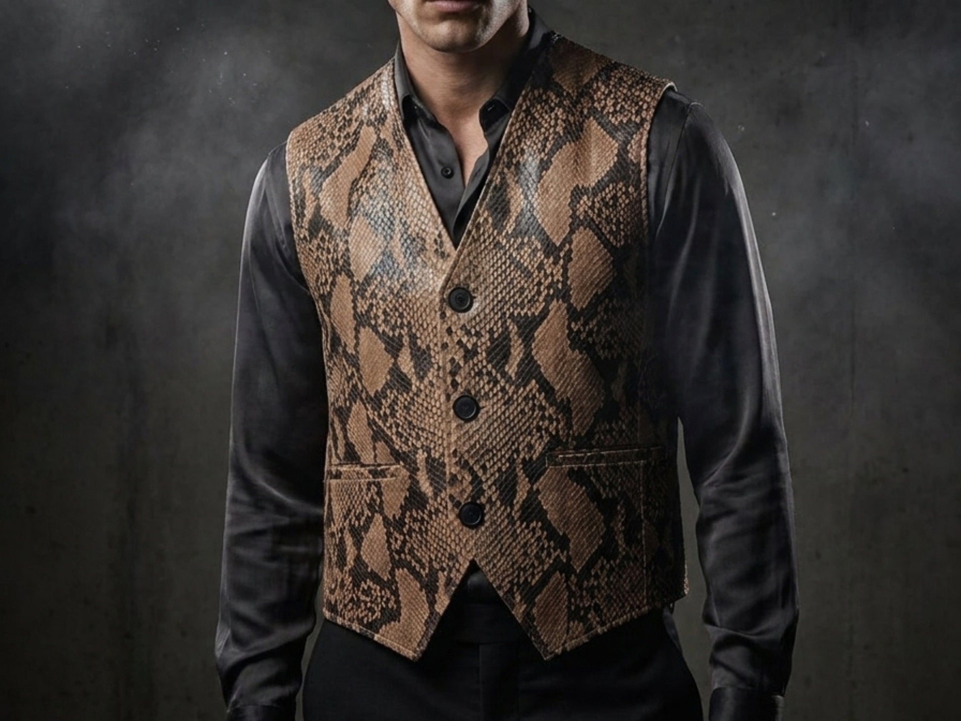 Genuine Python Snakeskin Leather Vest: Exotic Brown Waistcoat