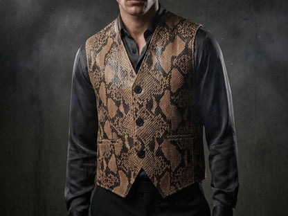 Genuine Python Snakeskin Leather Vest: Exotic Brown Waistcoat