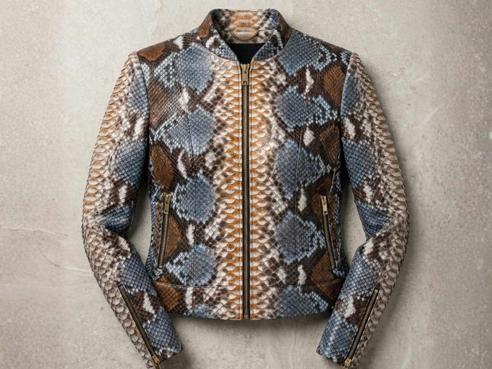 Exotic Blue Brown Python Snakeskin Leather Jacket