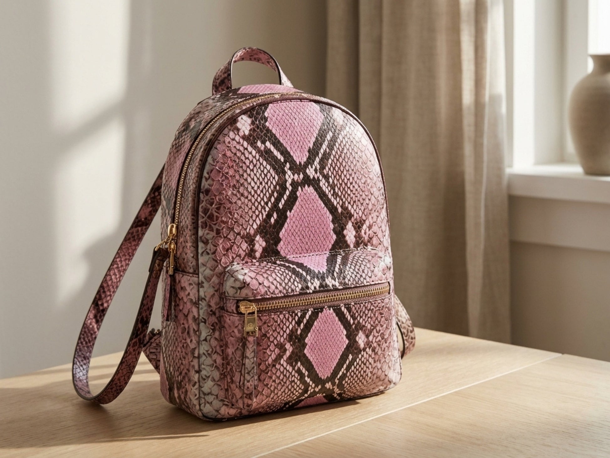 Blush Pink Python Snakeskin Backpack Purse