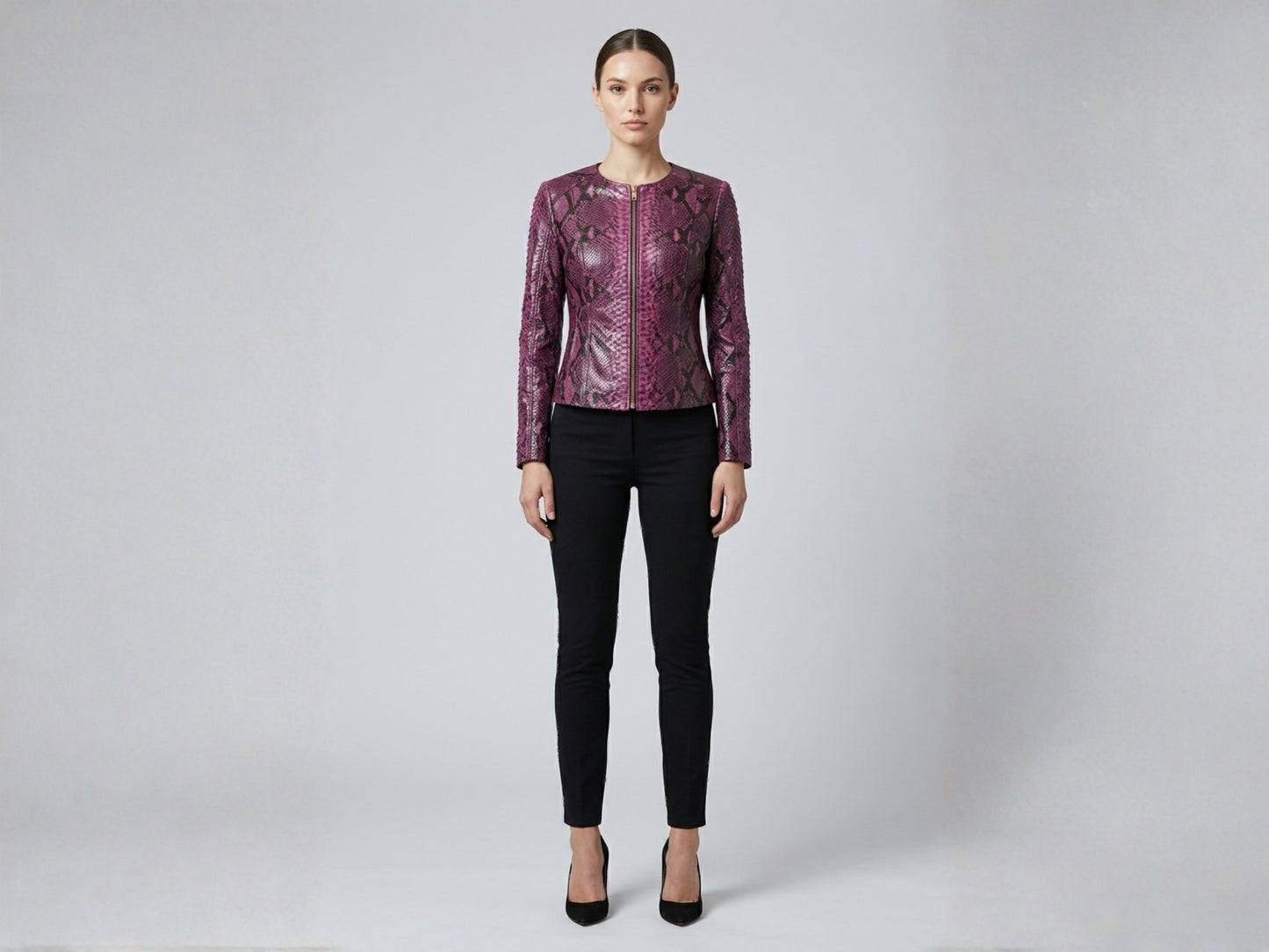 Pink Burgundy Python Snakeskin Leather Jacket