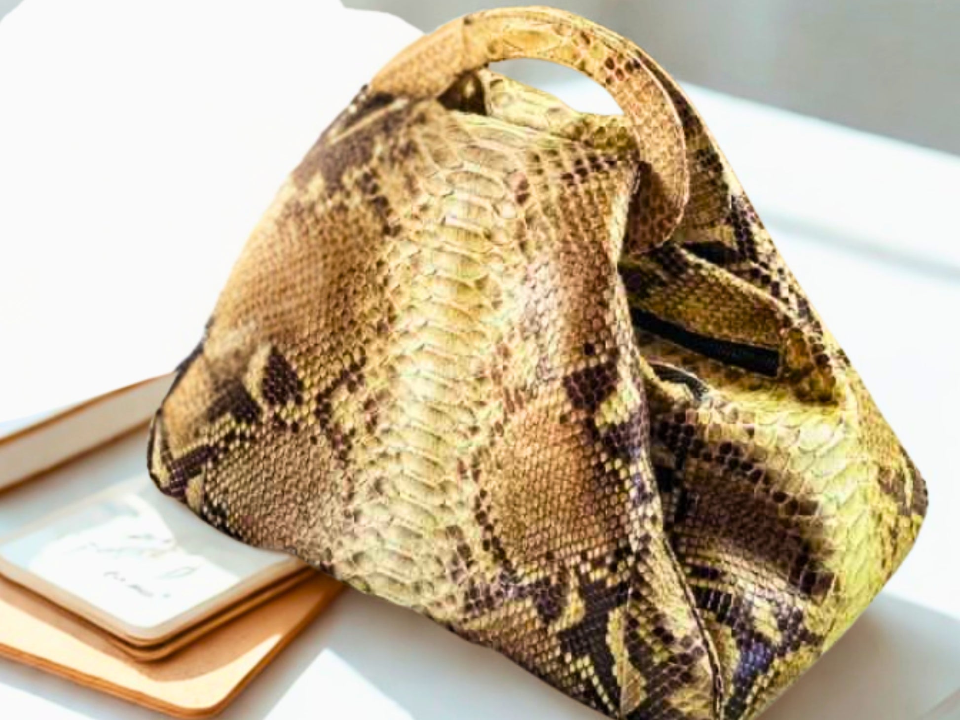 Unique Python Leather Top Handle Bag - Brown