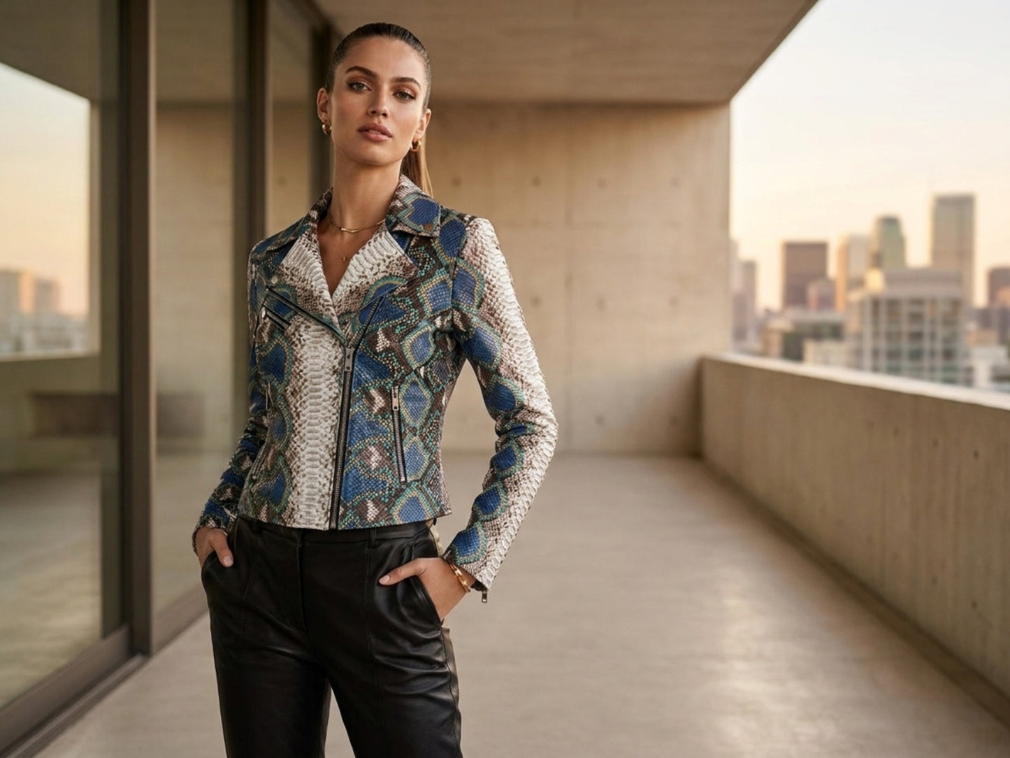 Majestic Blue Python Snakeskin Leather Jacket